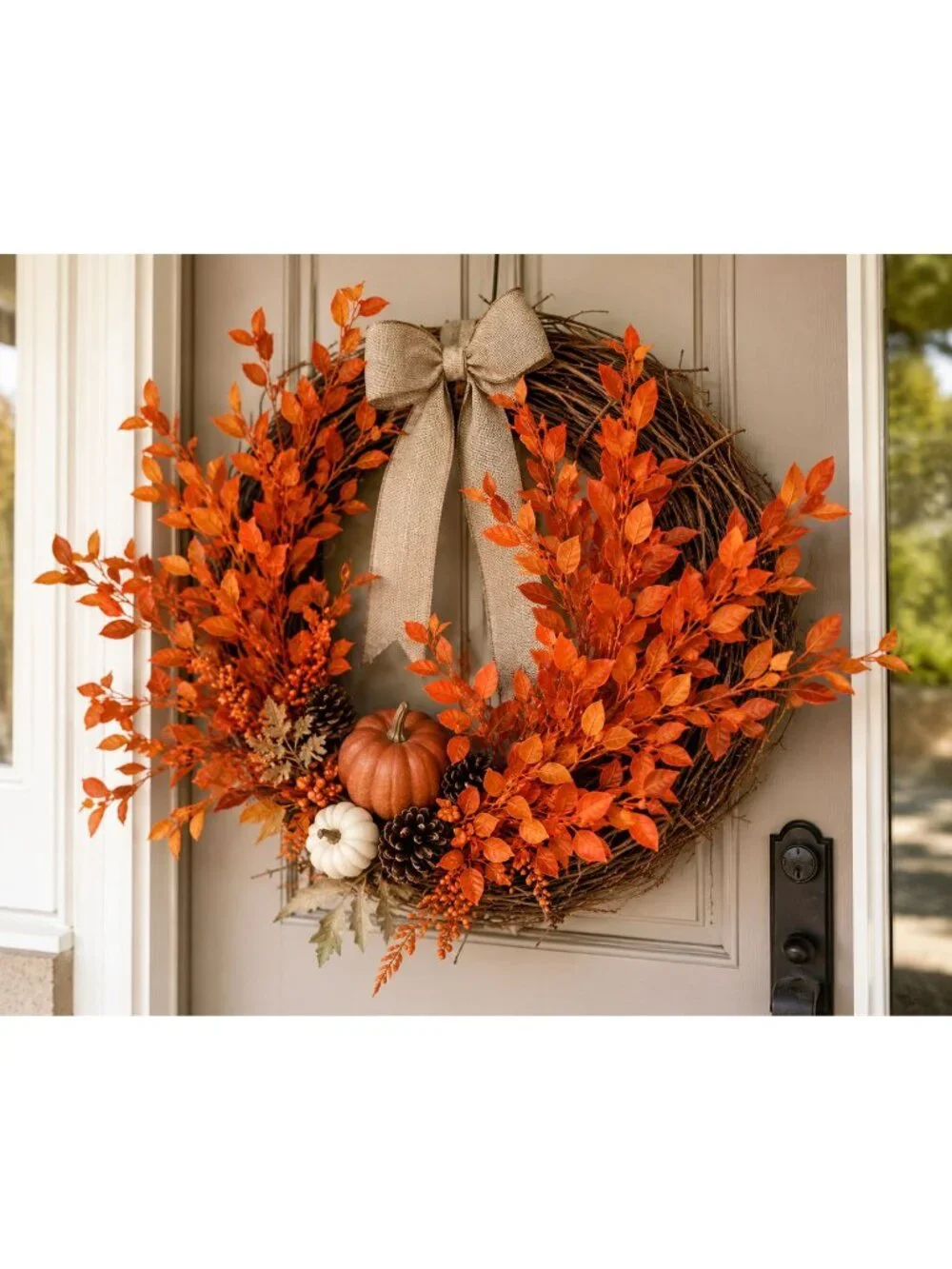 Artificial Fall Leaf Bush 13 Inch Orange Faux Autumn Foliage Pick 5 Branches Wre